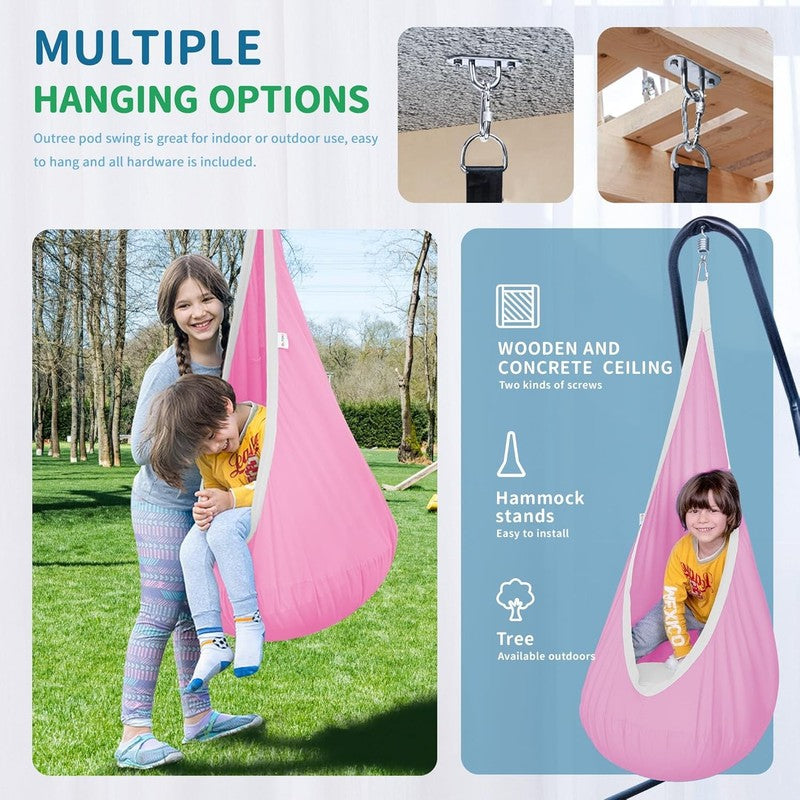 Kids Pod Swing Seat Cotton Hammock Sensory Chair Indoor Outdoor Pink3