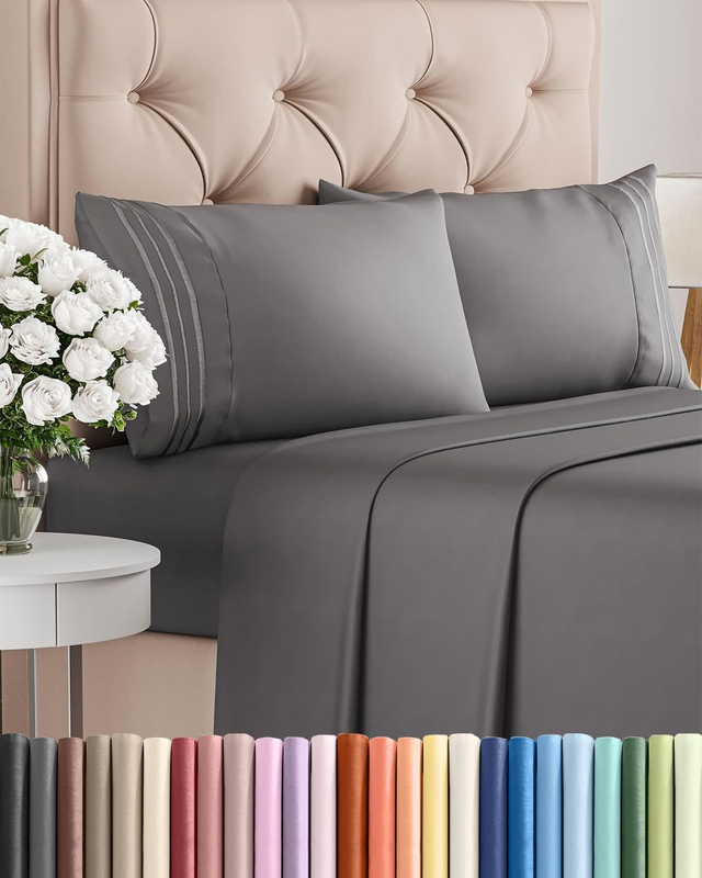 Queen 4 Piece Sheet Set Cooling Hotel Luxury Deep Pocket Dark Grey11