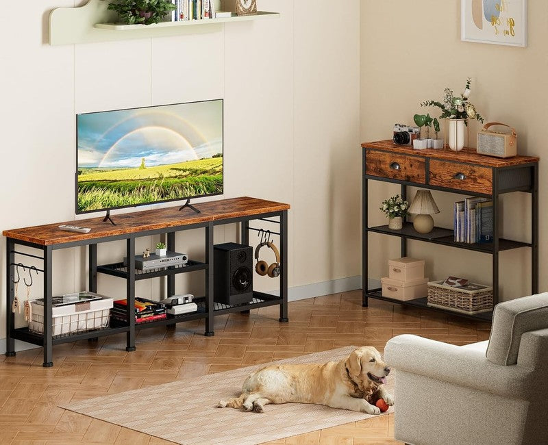TV Stand for up to 55" TVs, Entertainment Center with Open Storage, Rustic Brown6