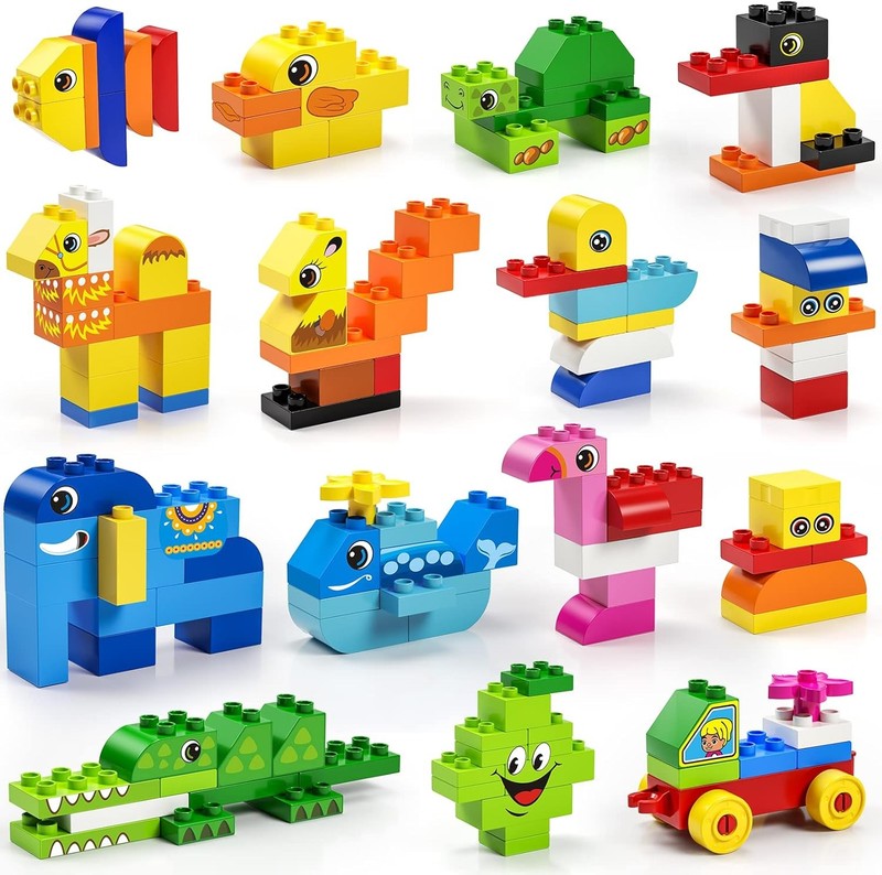 Classic Big Building Blocks Toy Large Animal Bricks w Storage Bucket Ages 3+5