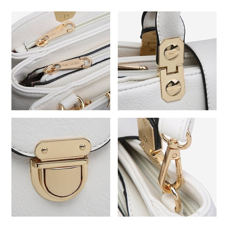 Women'S Vegan Leather Top Handle Satchel Handbag Medium Tote Bag, White5