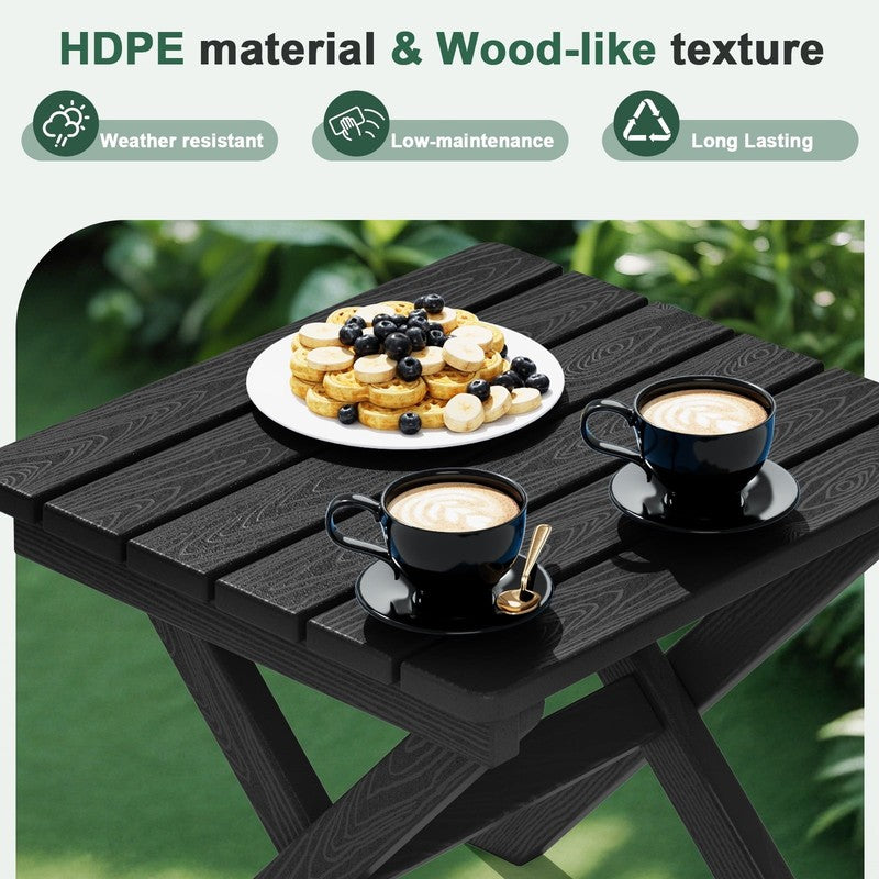 Outdoor Small Folding Side Table, HDPE All Weather Adirondack End Table, No Asse8