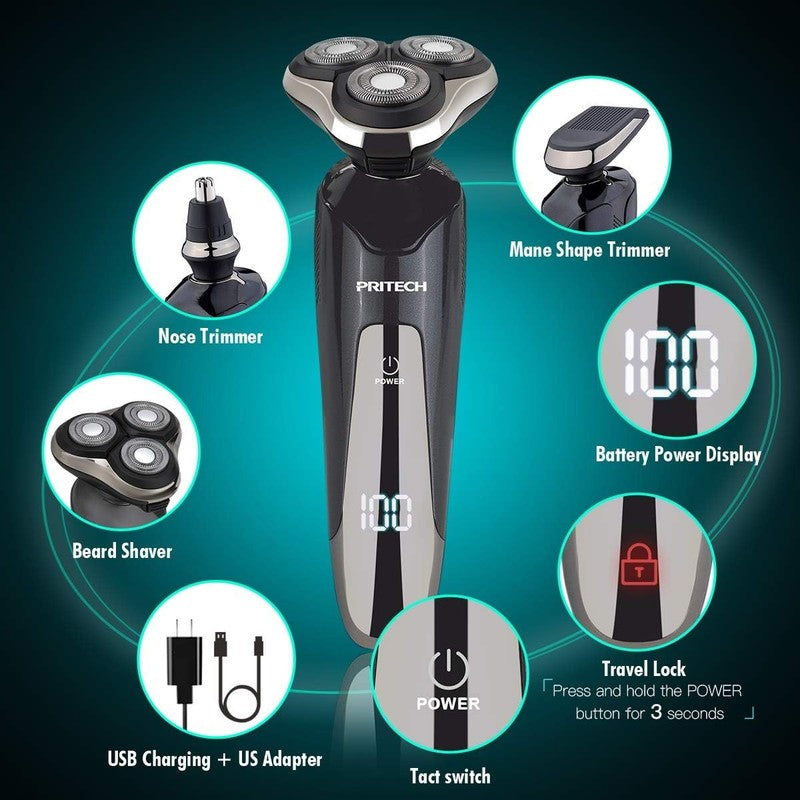 Rechargeable Waterproof Electric Razor for Men with Trimmers - Cordless Shaver1