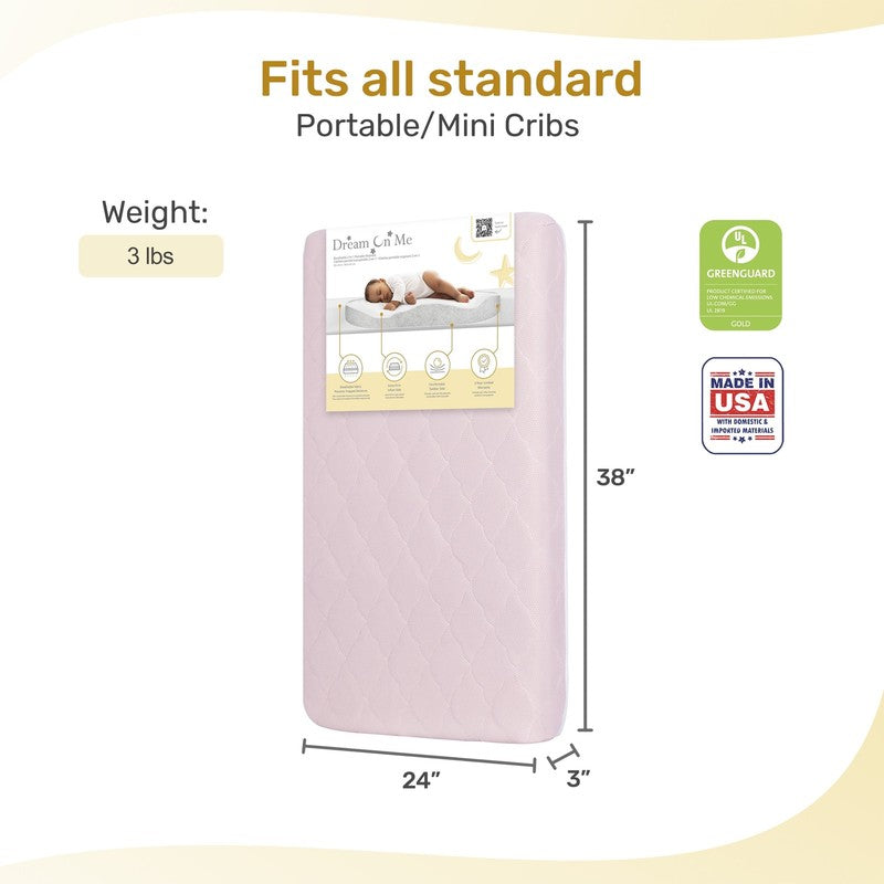 Rest EZ 2 in 1 Mini Crib Mattress, Pink2