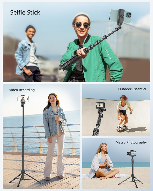 62" Phone Tripod & Selfie Stick, Extendable Cell Phone Tripod Stand with Wireles3