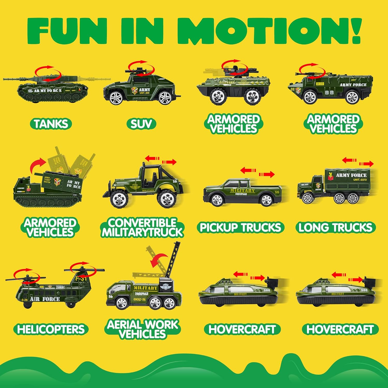 25 in 1 Military Kids Truck Toy Set w/ Tanks Soldiers Lights Sounds 3+2