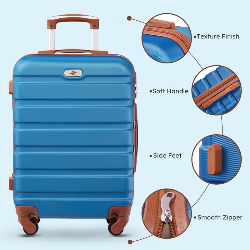 Gowill 4 Piece Luggage Set ABS Carry On 14 20 Inch Hardside Duffle Sky Blue Tan3