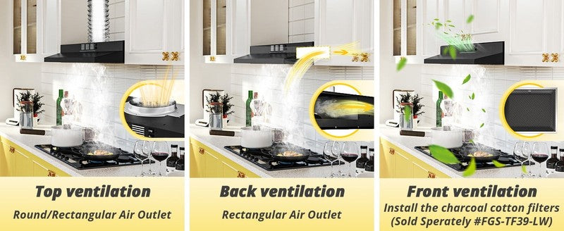 Black 36" Under Cabinet Range Hood 300CFM 2-Speed Ducted/Ductless9