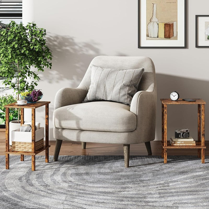 Set of 2 End Tables Nightstand 2 Tier Storage Shelf Side Table Brown6