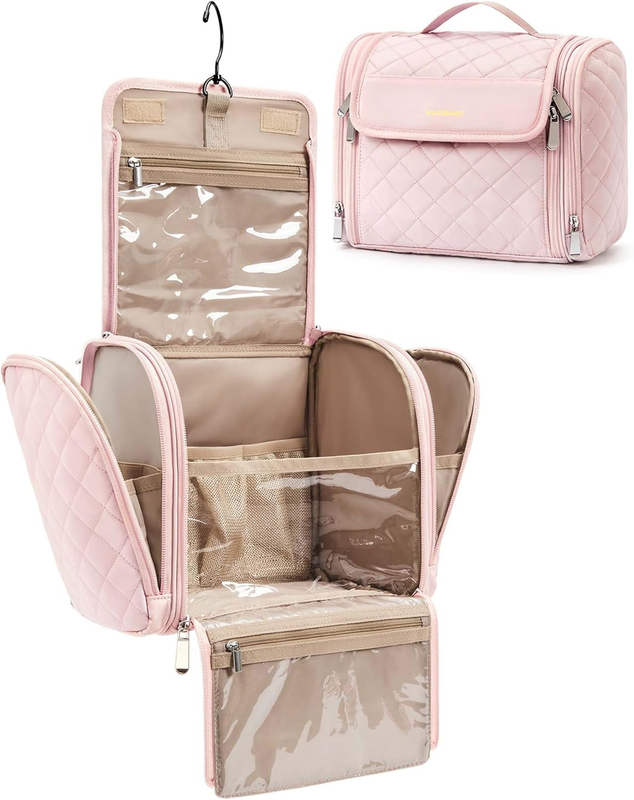 Makeup Bag for Women Hanging Hook Large Travel Toiletry Cosmetic Organizer Pink10
