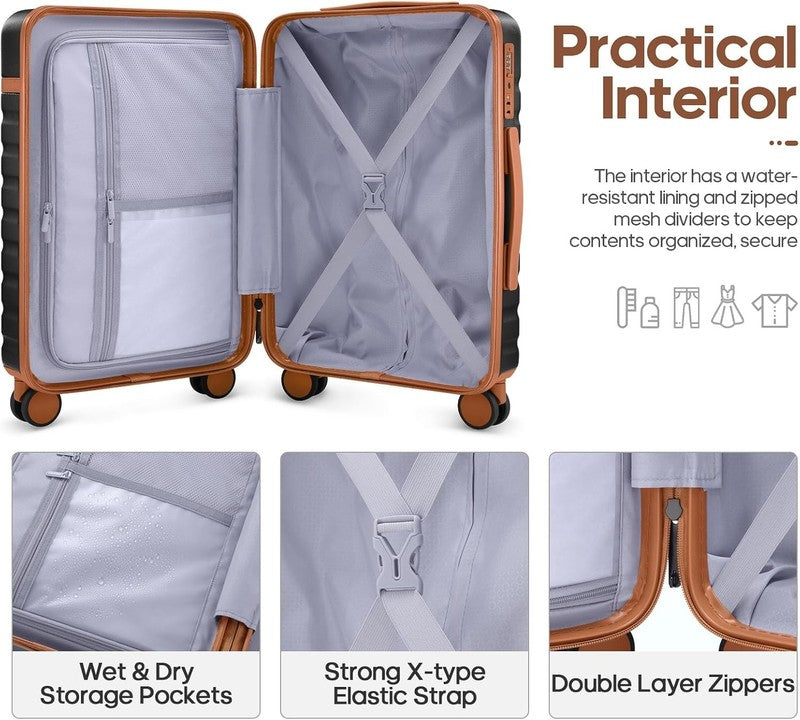 3 Piece Luggage Set 20" Carry On Spinner Hardside Suitcase w/ TSA Lock Black1