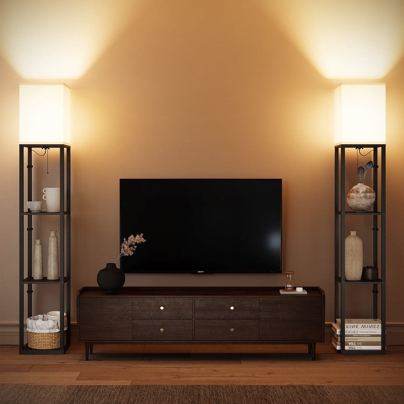 63" Black LED Floor Lamp with Shelves, Standing Lamp with Storage, UL Certified7