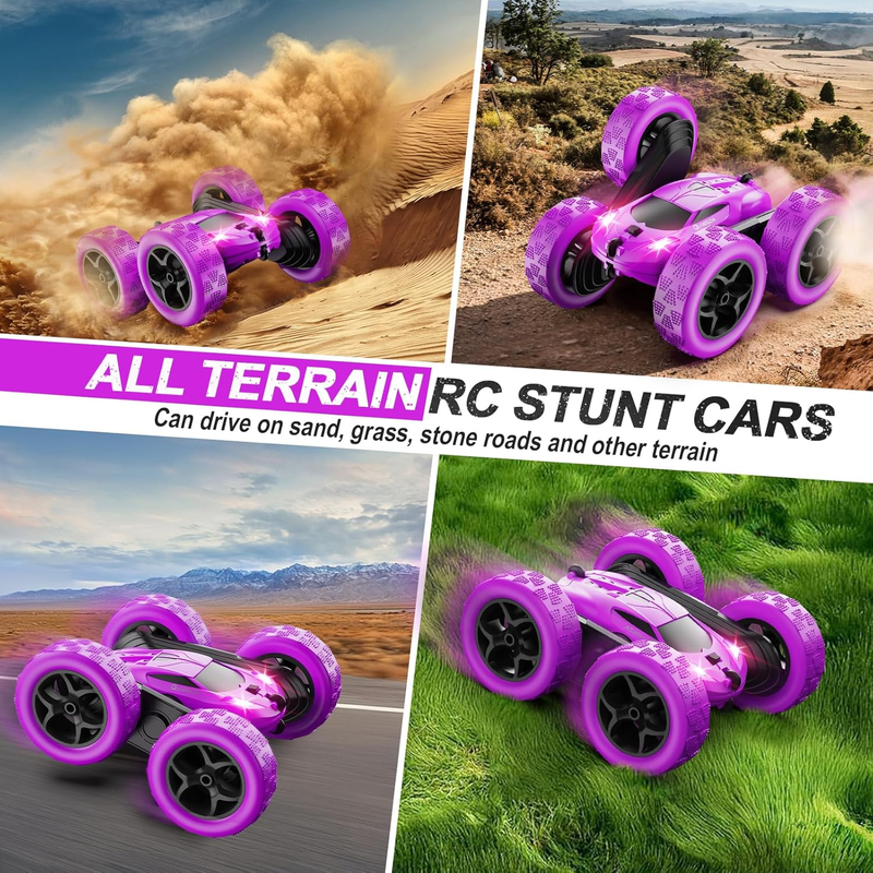 Purple RC Stunt Car for Girls 360° Double Sided Remote Control LED Car4
