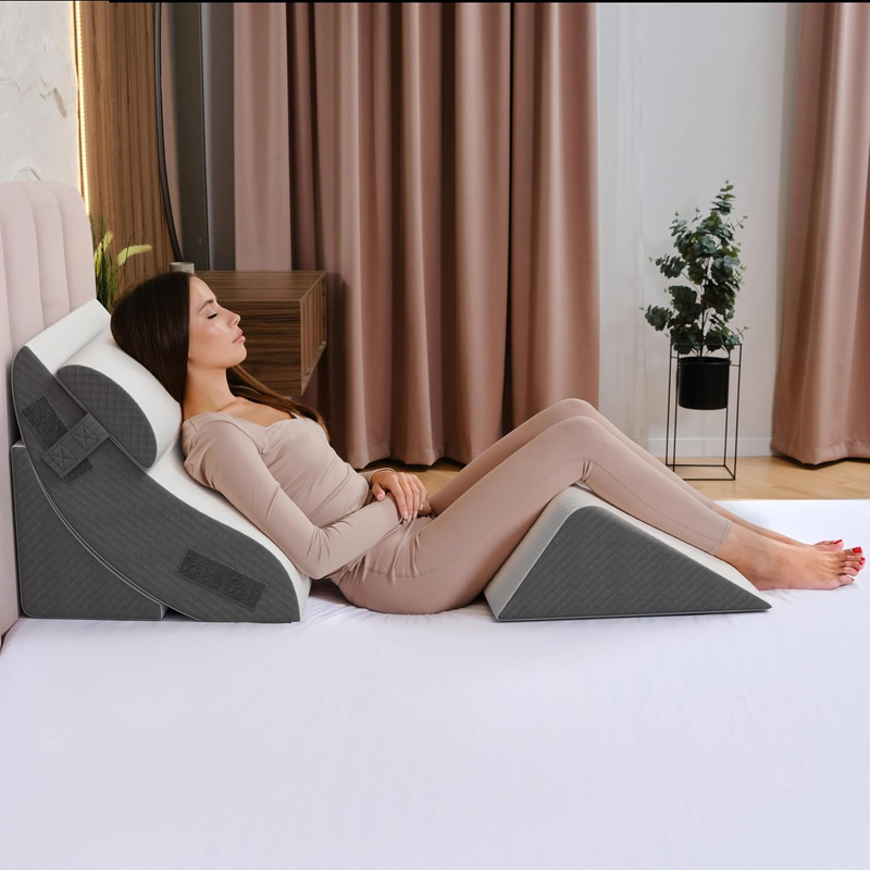 4PC Bed Wedge Pillow Set Sleep Apnea Acid Reflux Back Pain Relief9