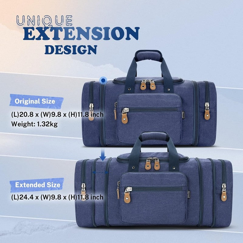 Canvas Duffle Bag for Travel 50L Expandable Duffel Overnight Bag Men (Blue)8