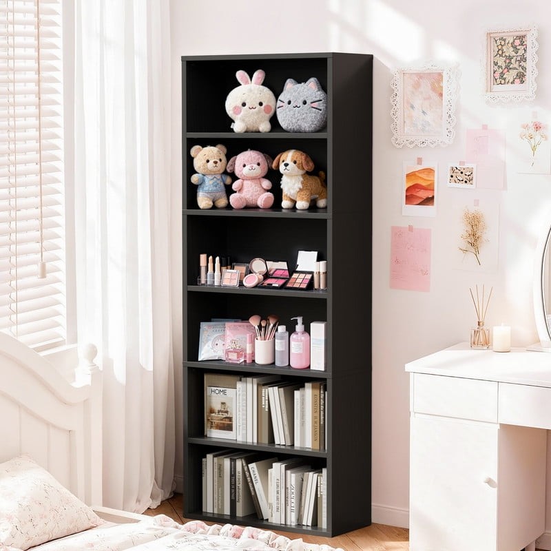 6-Shelf Standing Bookcase, Sturdy Storage for Home Office, Living Room,Black4