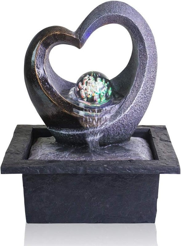 Zen Tabletop Water Fountain Heart LED Indoor Waterfall Decor for Home Office6