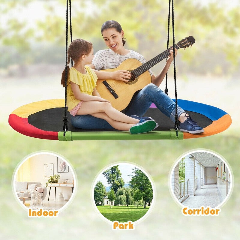 60" Saucer Tree Swing, Adjustable Outdoor Kids Giant Oval Platform, Colorful5