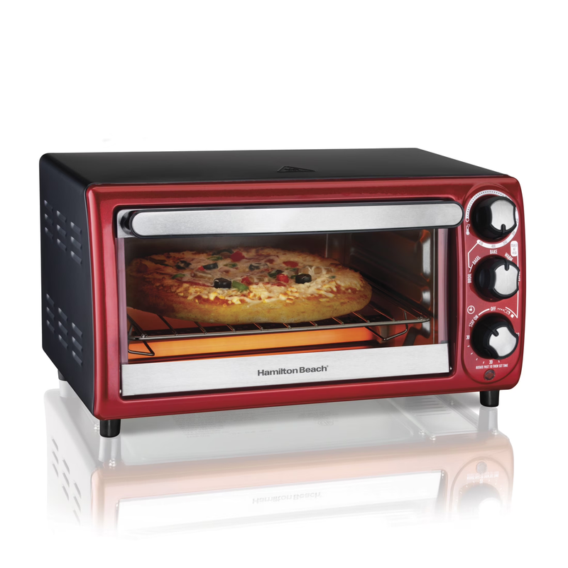 4 Slice Countertop Toaster Oven with 5 Versatile Cooking Modes, Red0