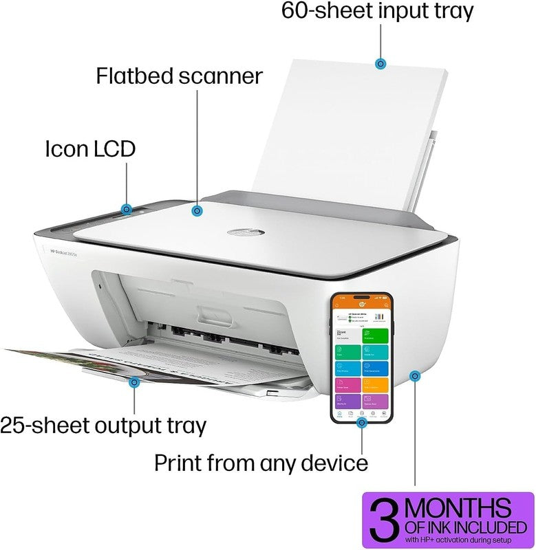 Deskjet 2855E Wireless Inkjet Printer Scanner Copier with 3 Months Instant Ink1