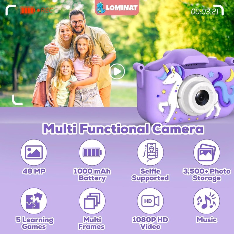 Unicorn Kids Camera 1080P HD Selfie Toy Camera for Girls 3 12 w/ 32GB SD1