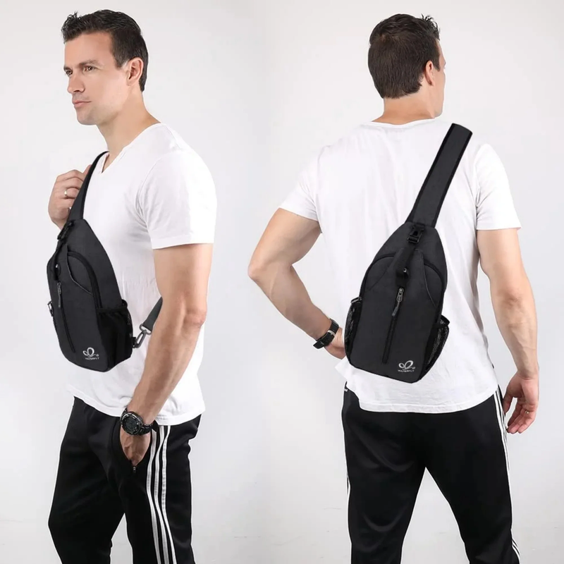 Unisex Hiking Travel Nylon Sling Bag Cross Body Shoulder Chest Bag,Black1