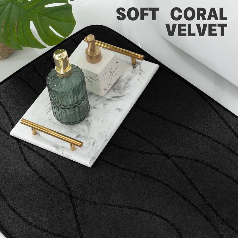 Memory Foam Black Bathroom Rug Sets 5 Piece, Ultra Absorbent Bath Mat for Bathro6