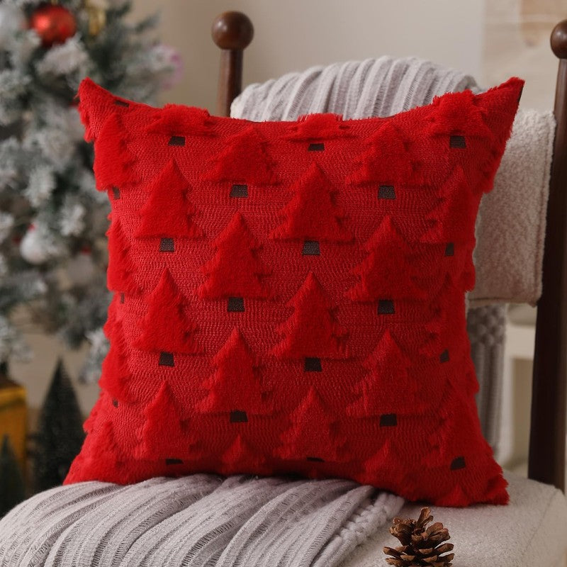 Christmas Pillow Covers 18"x18" Set of 2 Red Plush Faux Fur Tree Holiday Decor2