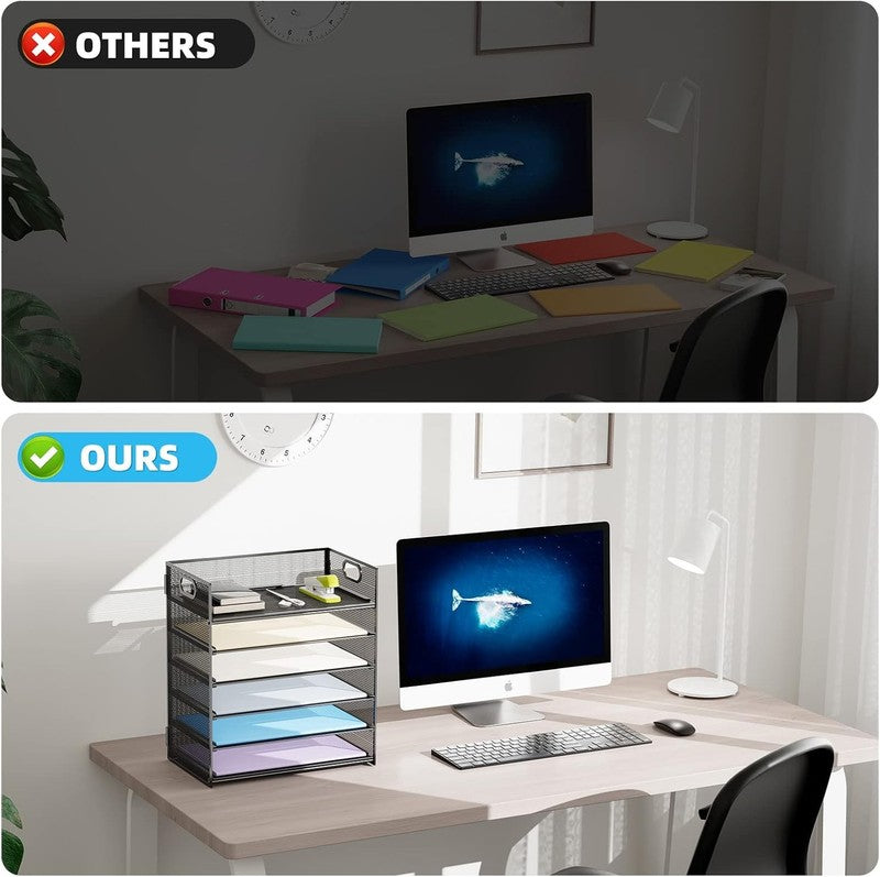 6 Tier Paper Organizer Letter Tray - Mesh Desk File Organizer with Handle, Paper4