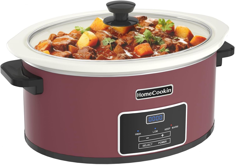8Qt Programmable Slow Cooker Timer Keep Warm 6+ Servings Red White Liner9