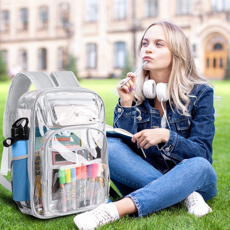Clear Backpack, Heavy Duty PVC Transparent Backpack Stadium Approved with Reinfo2