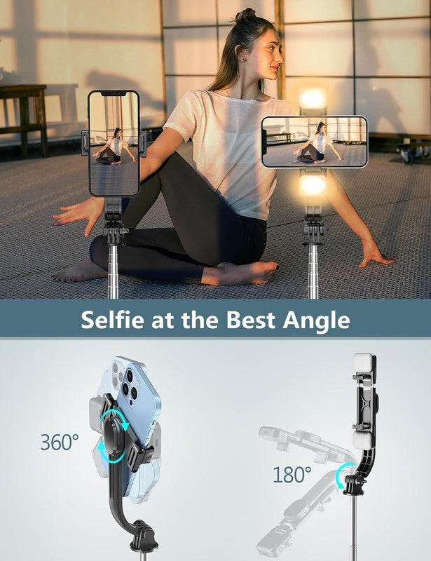 67'' Selfie Stick Tripod w Light Wireless Remote Extendable Phone Stand Black6