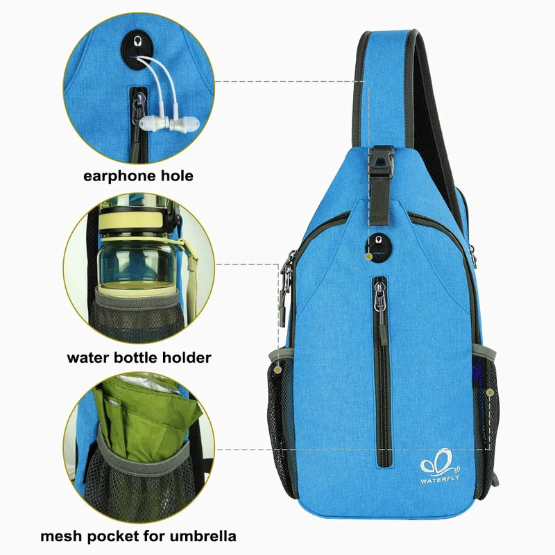 Unisex Hiking Travel Nylon Sling Bag Cross Body Shoulder Chest Bag,Light Blue4