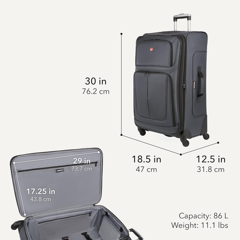 Sion Large Checked Softside Expandable Spinner Travel Suitcase Dark Grey1