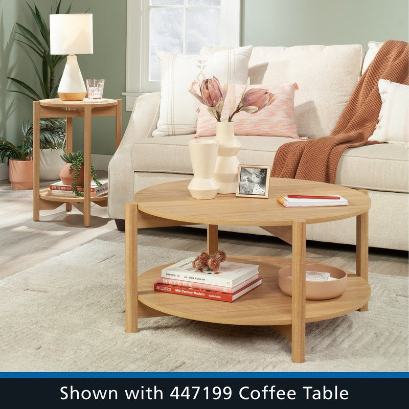round Modern Dowel End Table, Natural Teak Finish10