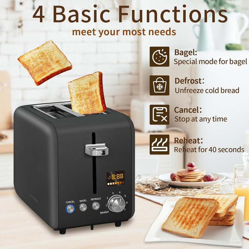 Dark Chocolate 2 Slice Stainless Steel Toaster - LCD, 7 Shades, Bagel, Defrost3