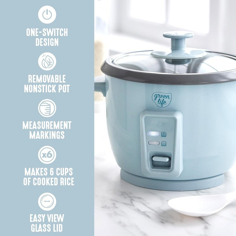 Rice Cooker 3-Cup PFAS-Free Ceramic Removable Pot Blue Haze Multicooker3