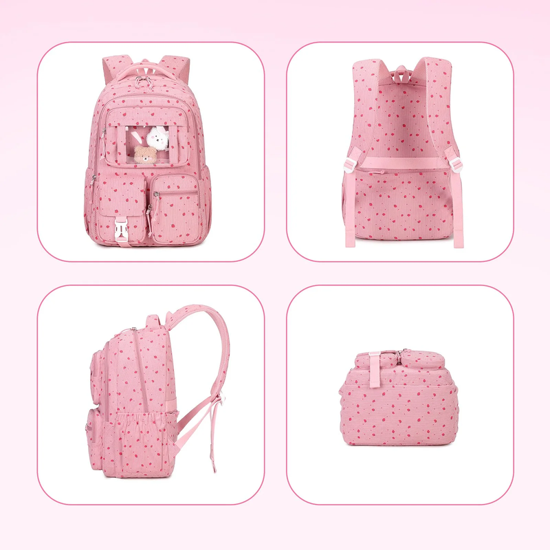 Corduroy Kawaii Ita Backpack School Bookbag Pink Strawberry2