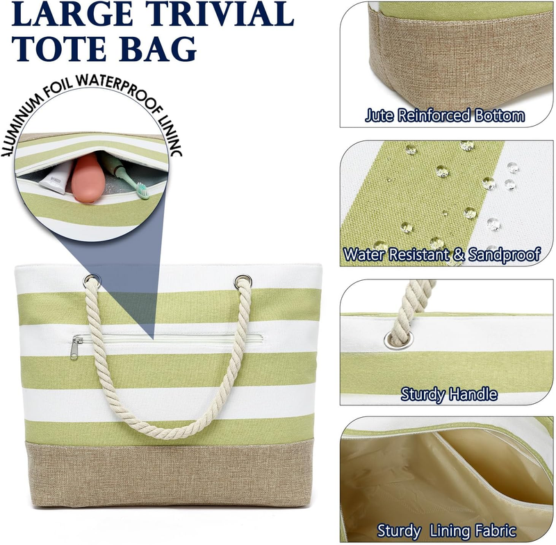 Beach Tote Bag Waterproof Sandproof Large Canvas Travel Pool Bag5