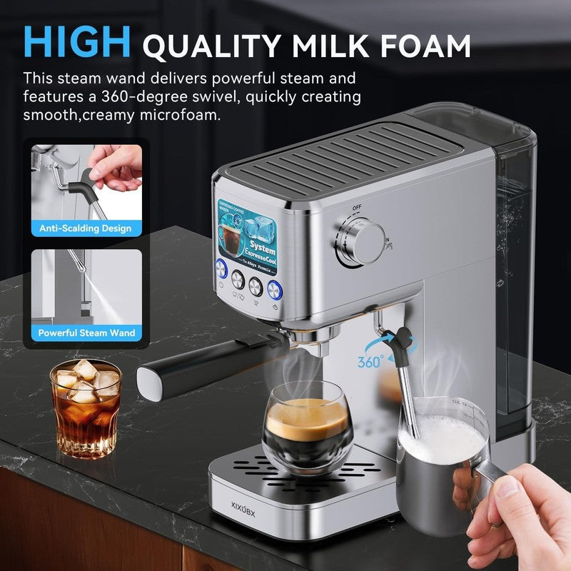 20 Bar Espresso Machine with Milk Frother 42oz Silver Stainless Steel4