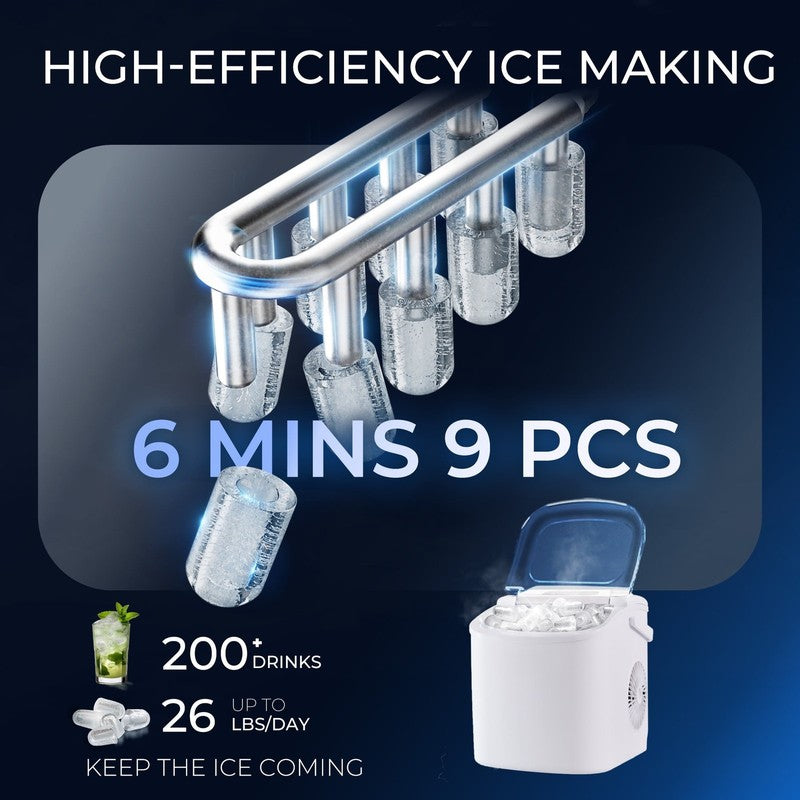 Countertop Ice Maker 9 Bullet Ice in 6Min One Button Auto Cleaning 26Lbs/24H1