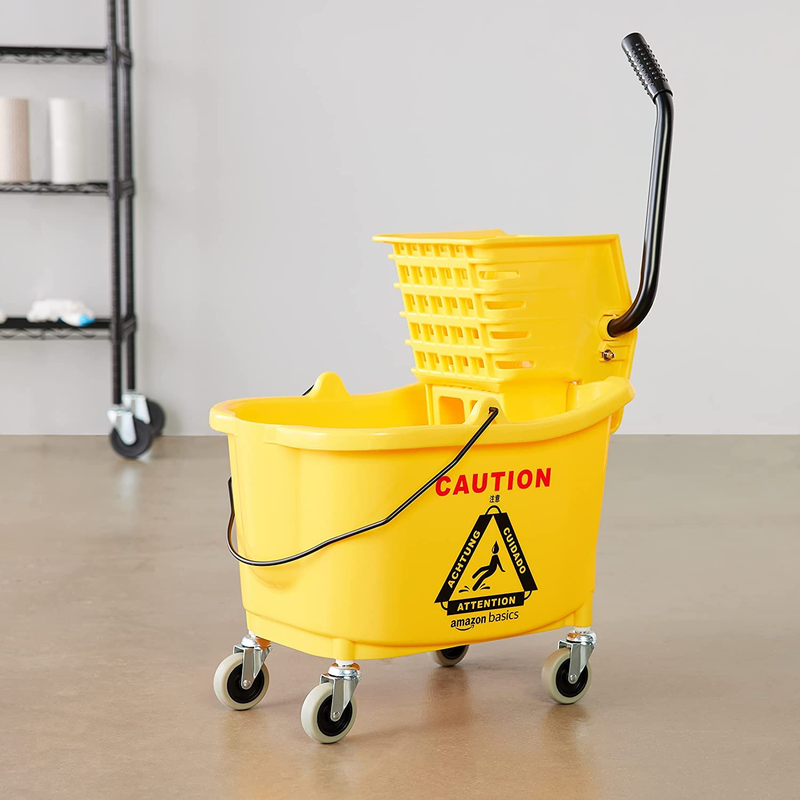 Side Press Wringer Combo Commercial Floor Cleaning Rectangular Mop Bucket on Whe6