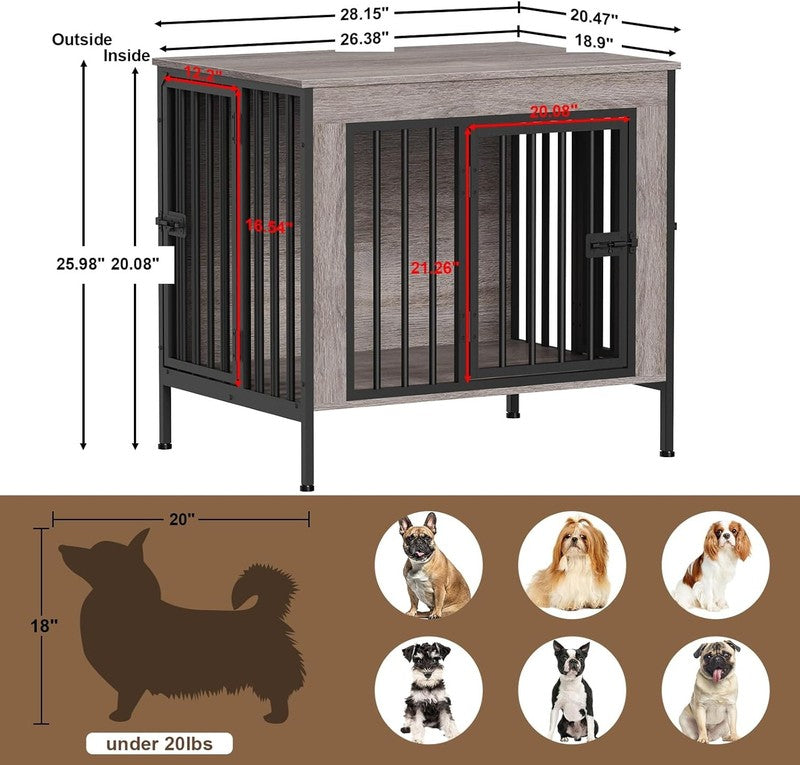 Dog Crate Furniture 28.15" Indoor TV Stand Single/Double Small Dogs Oak Gray4