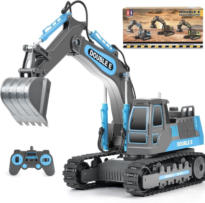 Remote Control Excavator Gray Blue Toy 6 Function Hydraulic Construction Vehicle10