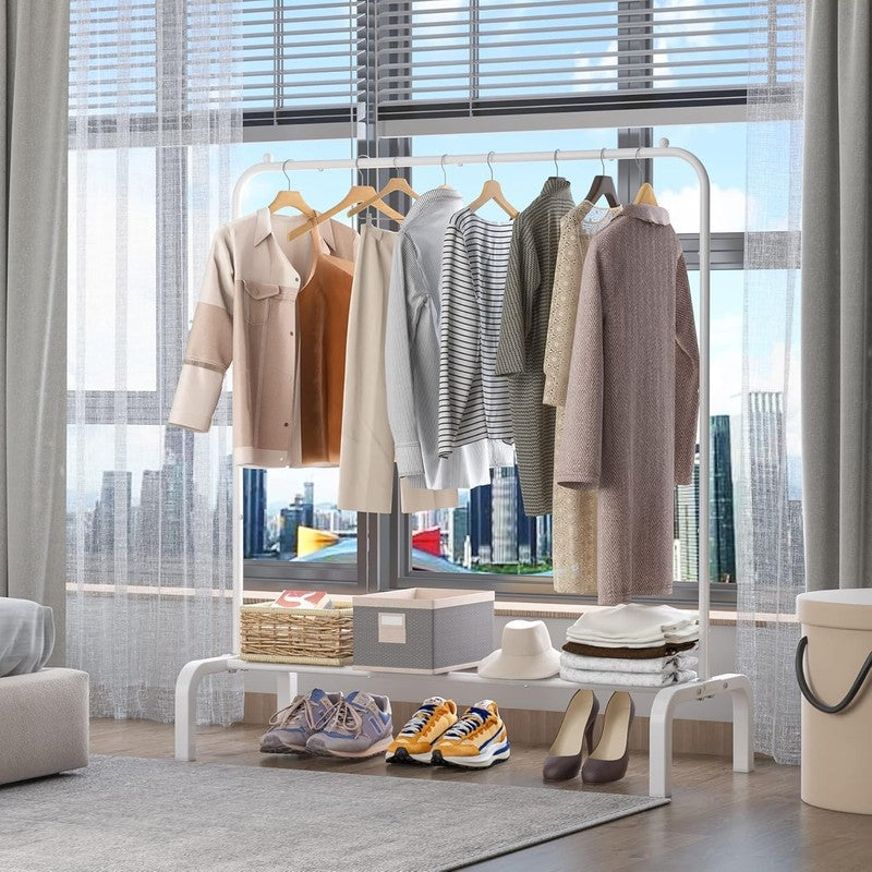 Metal Clothes Rack with Bottom Shelf, Garment Rack for Hanging Clothes White3