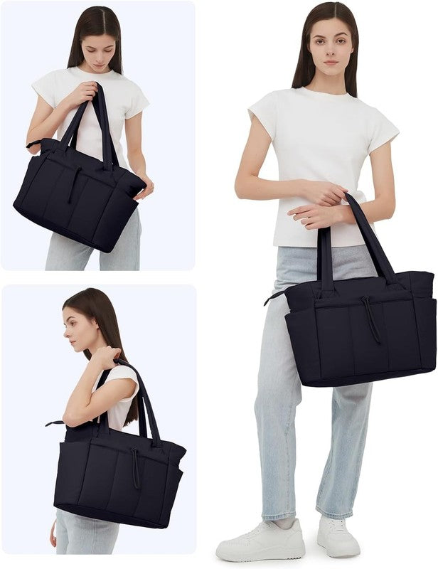 Puffer Tote Bag with Cup Holder & Laptop Compartment & Trolley Sleeve for Travel5