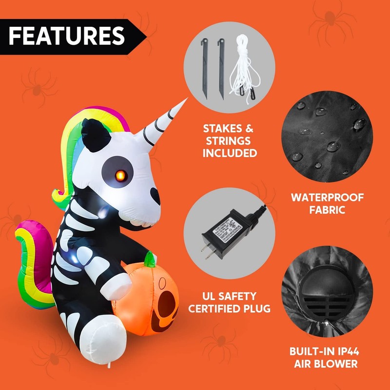 5Ft Halloween Inflatable Skeleton Unicorn w/ LEDs Yard Outdoor Decoration1