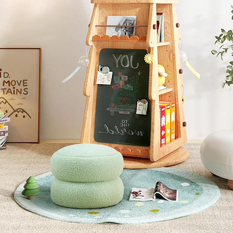 Storage Ottoman,Soft Teddy Velvet Upholstered Footrest,Mordern round Stool with 4