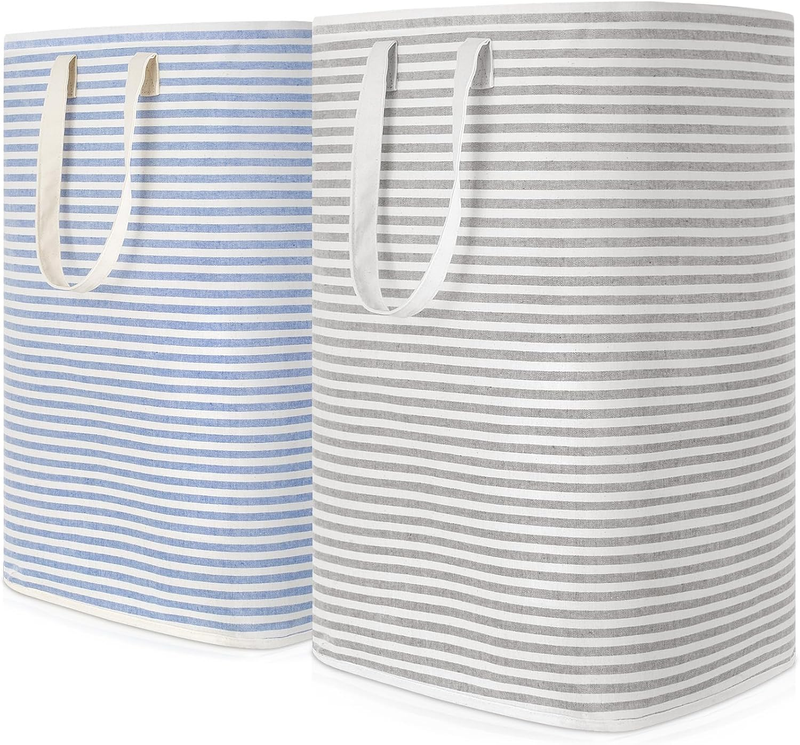 2 Pack 80L Laundry Hampers, Large Collapsible Clothes Baskets, Grey & Blue10