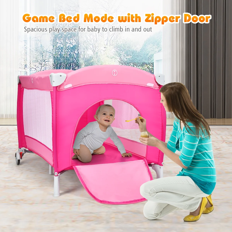 Foldable Baby Crib Playpen Travel Infant Flat Bassinet Bed Mosquito Net Music wi7